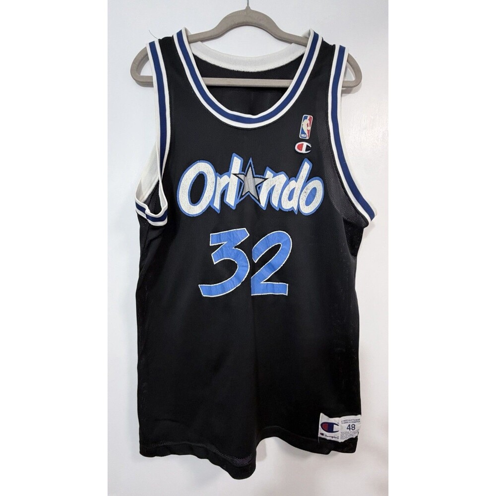 Vintage 90s Champion Shaquille O'Neal Orlando Magic Jersey Black Size 48 XL USA